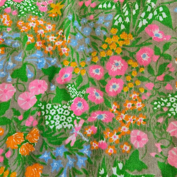 60s Tiffany Loungewear Classic Retro Colors Floral Bib Dress Pockets Sundress M - Picture 6 of 16